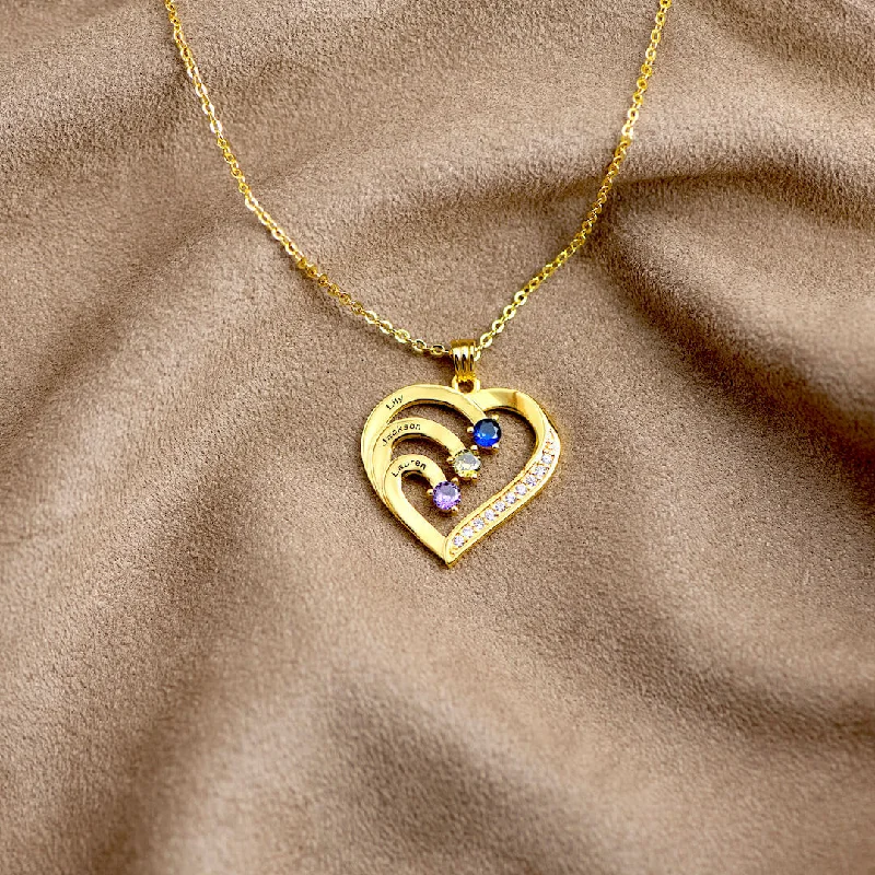 Name & Birthstone Heart Necklace