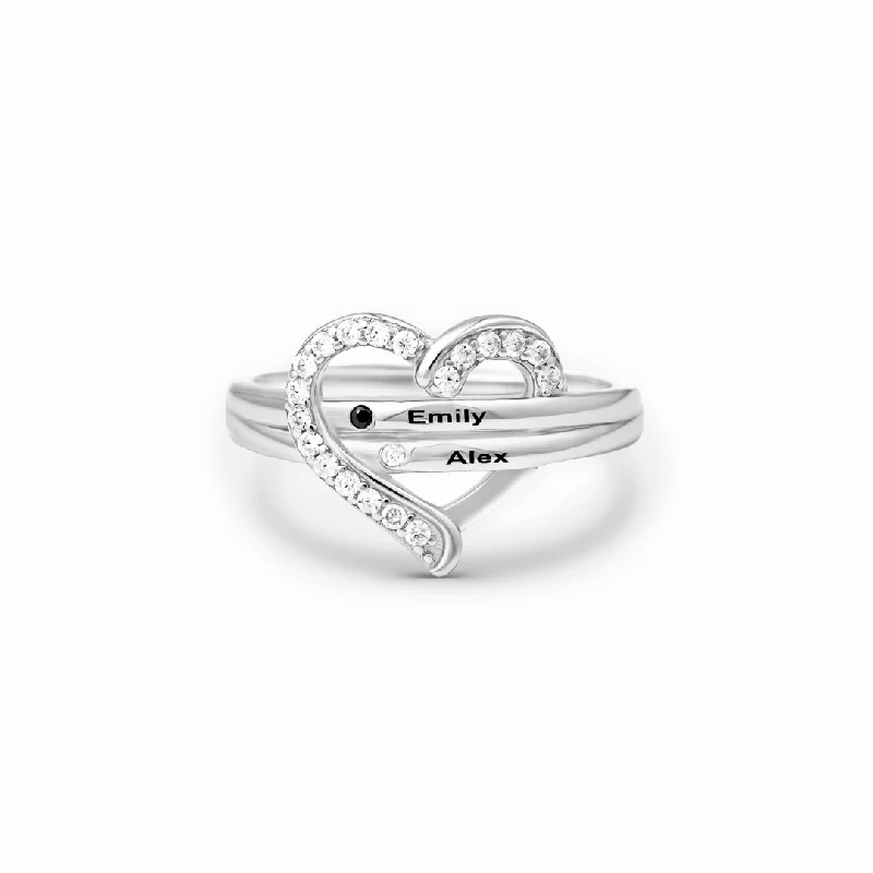 Name & Birthstone Heart Ring