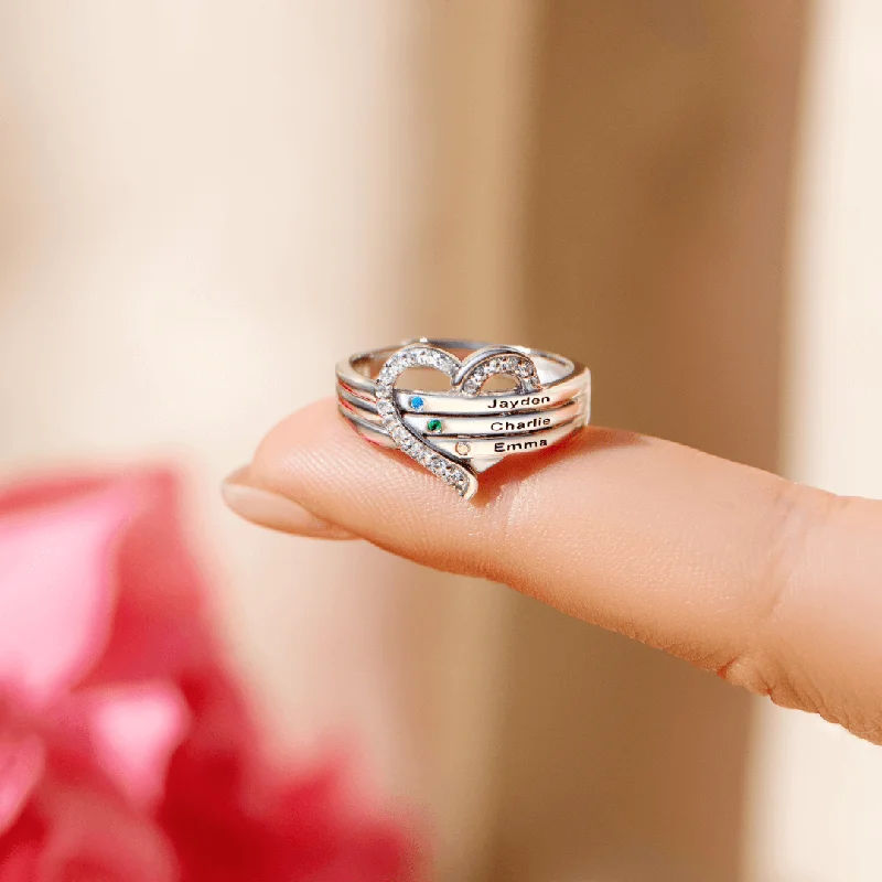 Name & Birthstone Heart Ring