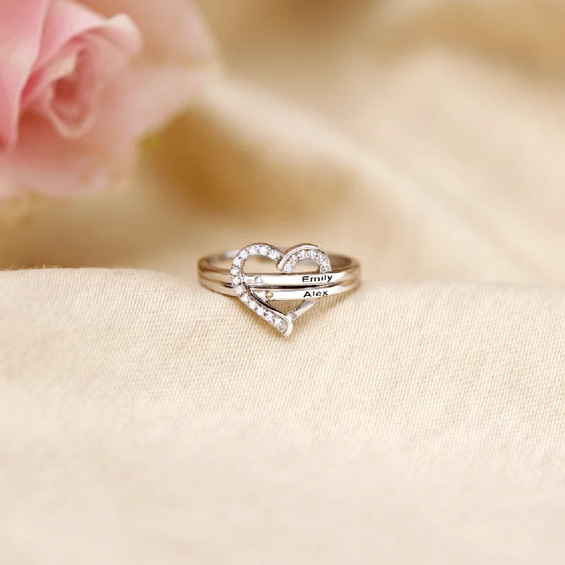 Name & Birthstone Heart Ring